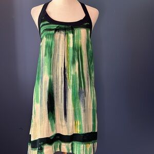 Lucky Brand XS racer back tank dress 100% silk navy knit straps, watercolor look